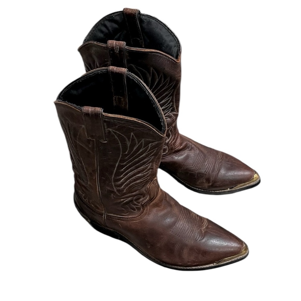 Santa Fe Boot Co Cowboy Boots Brown Leather Wings Toe Tips Size 10